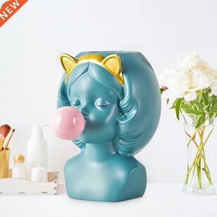 Cute Little Girl Blowing Bubbles Succulent Flower Pot Plante