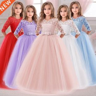2021 Winter Long Sleeve Girl Party Dress Wedding Dress Kids