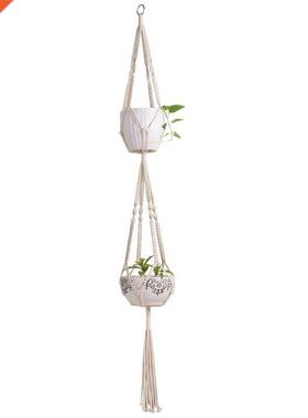 Macrame Double Plant Hanger Indoor Outdoor 2 Tier Hanging Pl