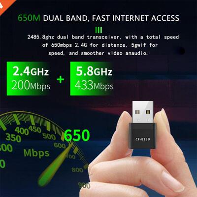 650Mbps USB Wireless 2.4+5.8G Wifi Adapter High Speed Networ
