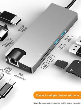 8 in 1 USB C Hub Type C to Multi 2 USB 3.0 4K HDMI VGA Gigab
