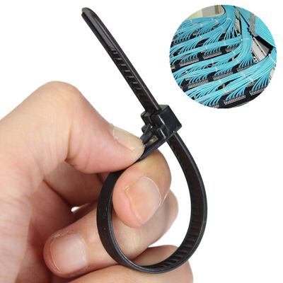 100Pcs Black Nylon Plastic Releasable Reusable Cable Tie Zip