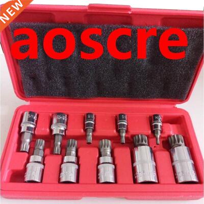 10Pc 12 Point Triple Square Spline Bit Socket Set For Tamper