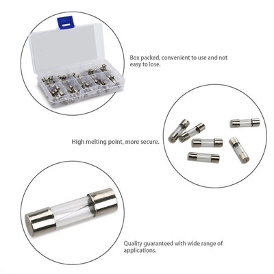 100pcs Blow Glass Tube Fuses Set Glass Fuse With Box 0.25/0.