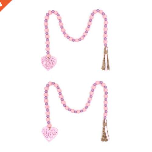 Exquisite Valentine Beads Garlands Ornaments Wooden Heart Em
