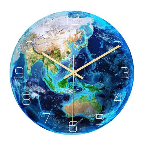 Luminous Earth Wall Clock Planet Print Clock Study Room Bedr