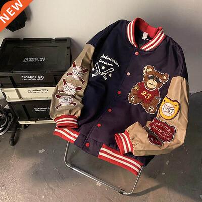 Retro bear embroidered baseball uniform men and women tide i