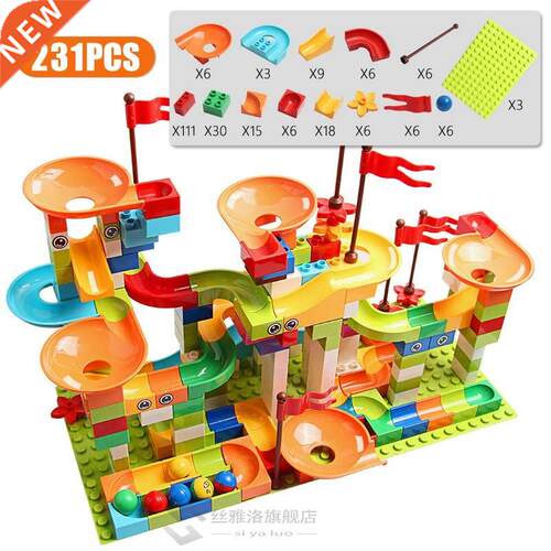 77-308PCS Marble Race Run Big Block Compatible Duploed Build