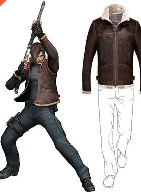 Biohazard Resident 4 Leon S Kennedy Evil Costume Leather Coa