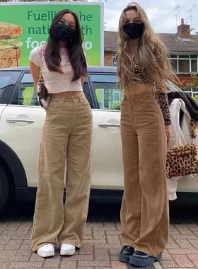 Women's Retro corduroy casual pants Harajuku super large bro