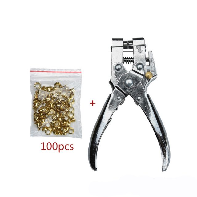 Eyelet Punch Pliers With 100Pcs Ring Snap Grommet Setter Hol