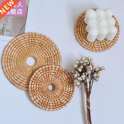 Round Natural Rattan Coasters Bowl Pad Handmade Insulation P