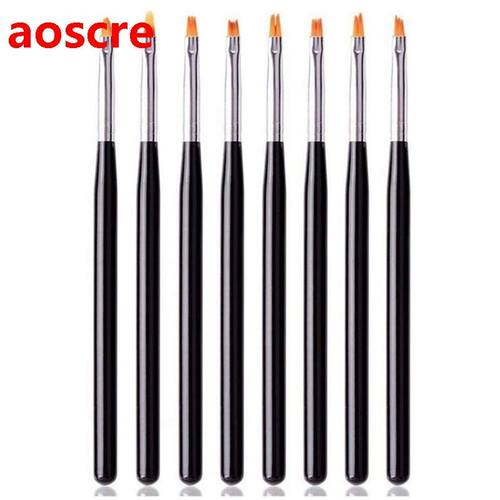 8Pcs Nail Pen Paint Pen Set Black Petal Pen Nail Brush Short