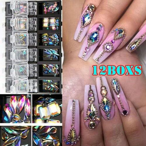 12pcs AB Diamond Gem Nail Glitter Rhinestone Glass Nail Art