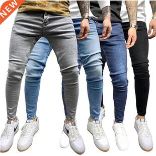 Men Blue Jeans Skinny 2021 Waist Satine Elastic