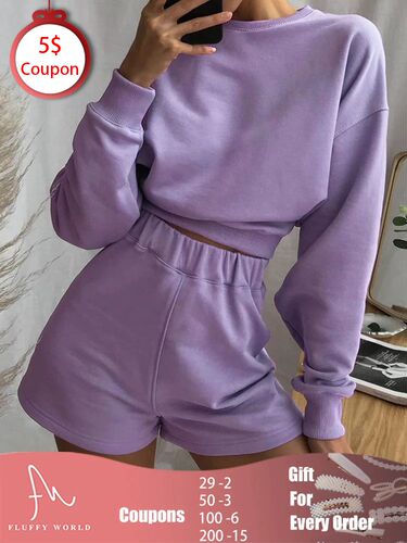 Tracksuit Solid Color Suits With Shorts Set Two Piece Set Wo