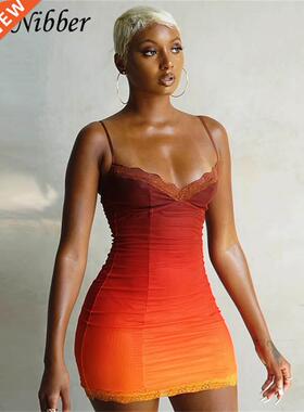 Nibber Fashionable Gradient Color Bodycon Women Mini Dress S