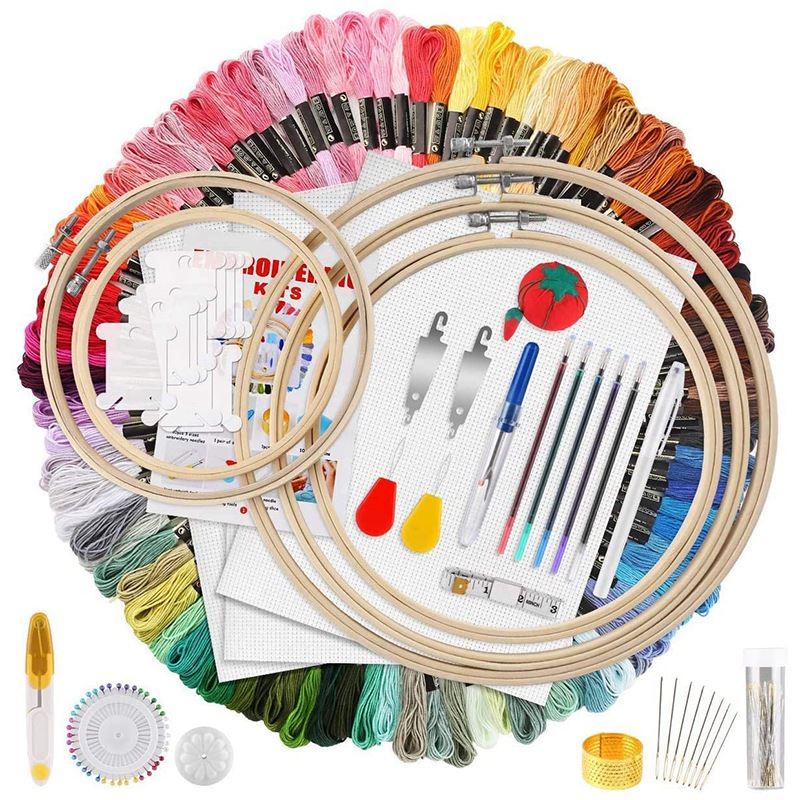 205Pcs Embroidery Starter Kit, 100 Colors of Thre, 40 Sewi
