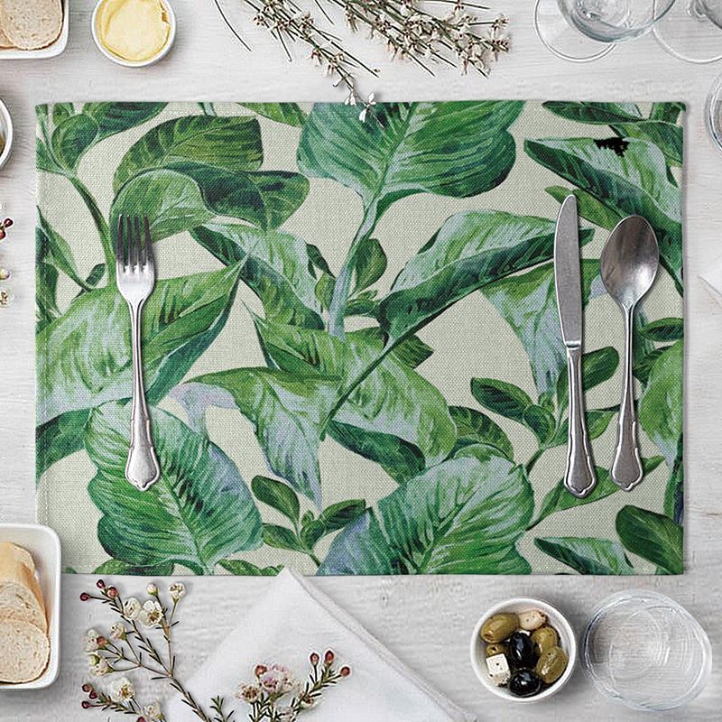 1 Pcs Placemat Table Mat Hand Painted Green Leaves Printed