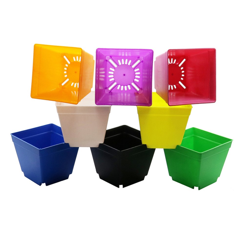 Flower Pot Square Plastic Planter Nursery Garden Desk Home D