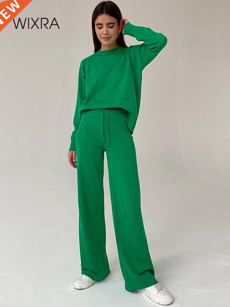 Wixra Women sets O-Neck Pullover Sweater +Elastic High Waist