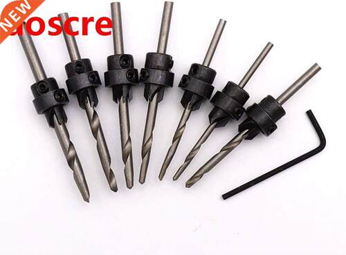 7PCS HSS Woodwork Tapered Countersink Drill Bits Set Depth S