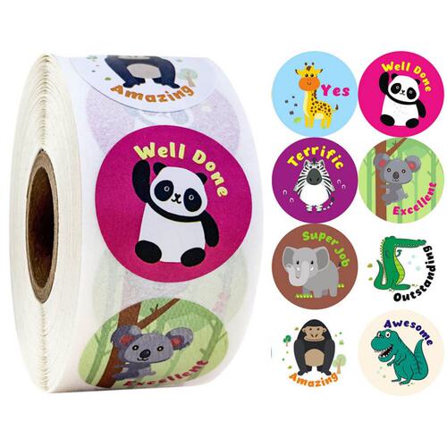 100-500pcs/roll Cute Animals Reward Stickers Stationery Stic