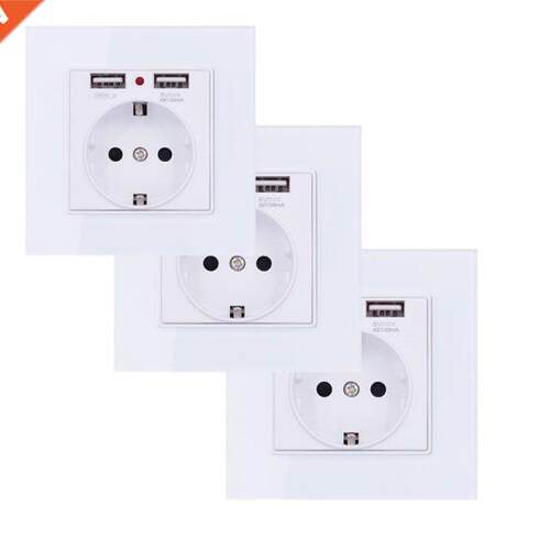 EU Standard Wall Electrical Power Socket with Dual Usb Ports
