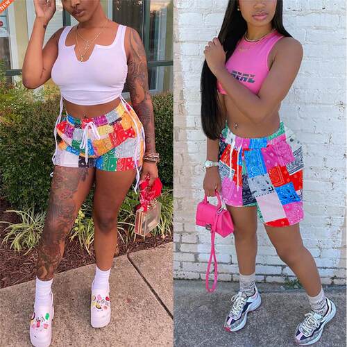 2021 NEW Bandana Women Fashion Print Shorts Summer Beach Loo