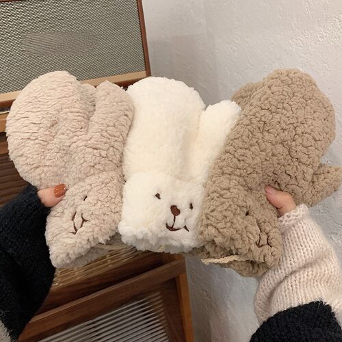 New 1Pair Women Girls Plush Cute Bear Claw Warm Gloves Soft