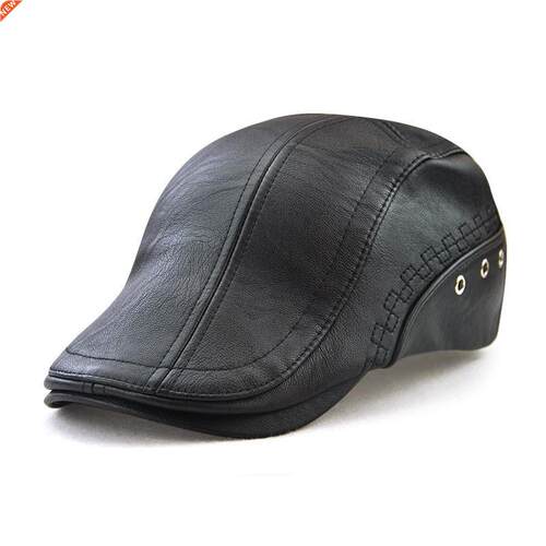 New Autumn Winter Beret Caps Unisex Mens Hats PU Leather Sol