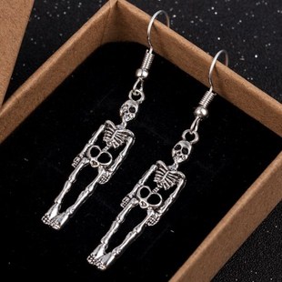 Halloween Handmade Vintage Skeleton Skull Dangle Earrings Lo
