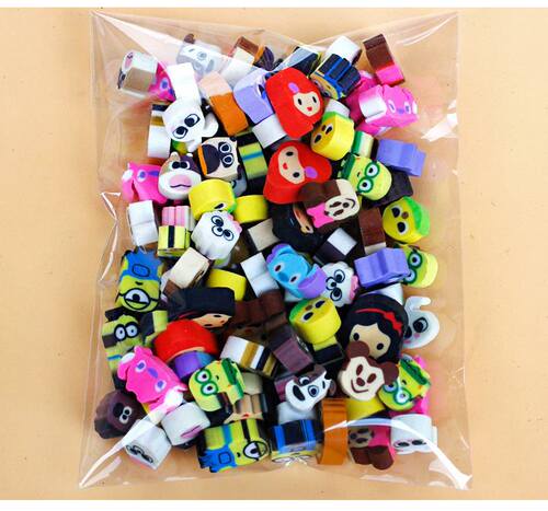 *100 pcs/ lot mixed small size TPR cartoon Rubber erasers C