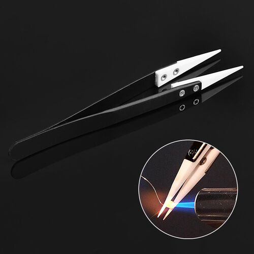 Ceramic Tips Tweezers Stainless Steel Handle Straight Aimed