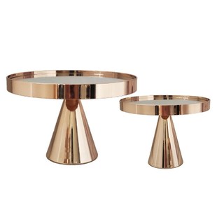 2X Gold Cake Stand Mirror Top Round Ornate Metal Plateau