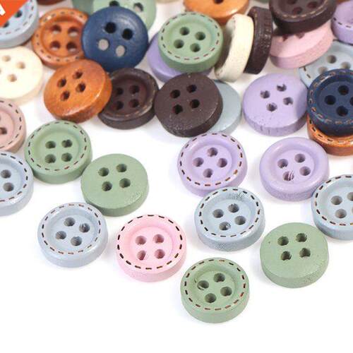 100pcs Mixed Color Wood Buttons For Handwork  Scrapbookin