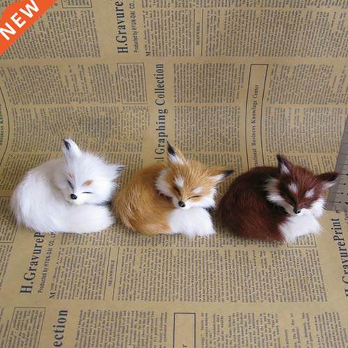 New Simulation Brown Fox Toy Furs Squatting Fox Model Home D