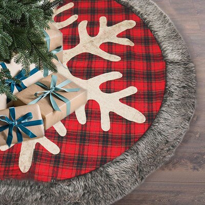Christmas Tree Skirt,48 Inch Burlap Plaid Christmas Tree Ski