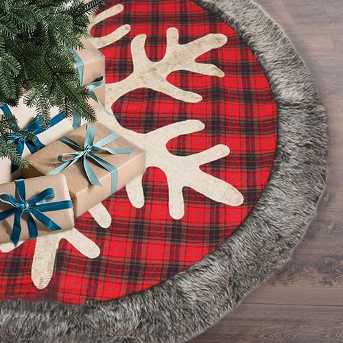 Christmas Tree Skirt,48 Inch Burlap Plaid Christmas Tree Ski