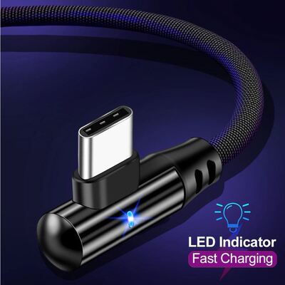 Led Micro USB Type C Cable 2.4A Fast Charger USB Cord 90 Deg