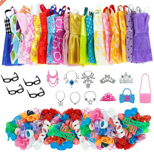 35 Item/Set Doll Accessories = 10 Pcs Doll Dress + 6 Necklac