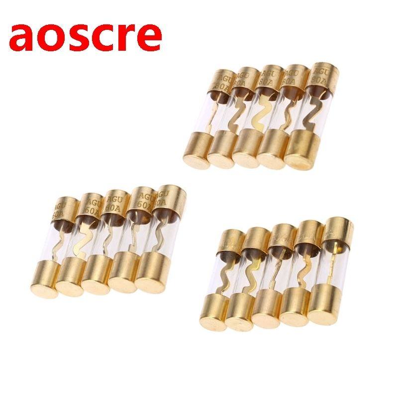 5Pcs Gold Plated Glass AGU Fuse Fuses Pack Car Amp Amplifier - 实物图
