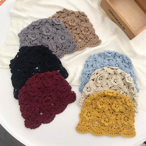 Hand-Woven Hollow Flower Wool Beret Female Autumn and Winter