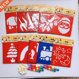 6 Pcs Colored PET Painting Stencil Reusable Hollow Out Drawi