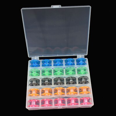 25Pcs/Set Bobbins Box Set Sewing Machine Spools Colorful Pla