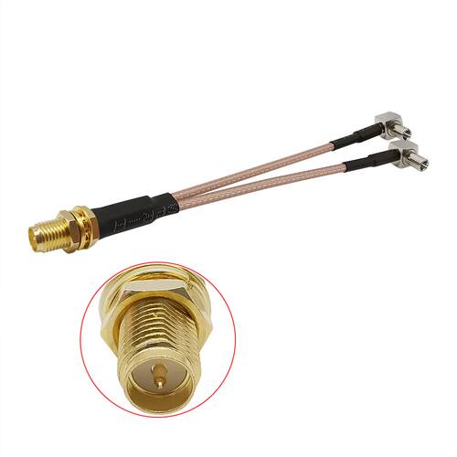 RP SMA Female Jack to 2x TS9 Male Plug Right Angle Connector