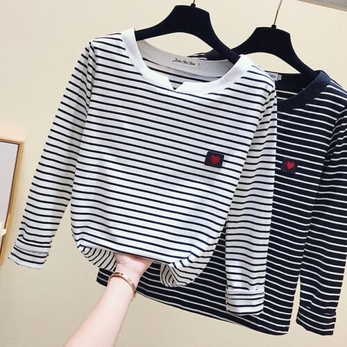 gkfnmt Casual Women T-Shirt Long Sleeve Korean Style Slim B