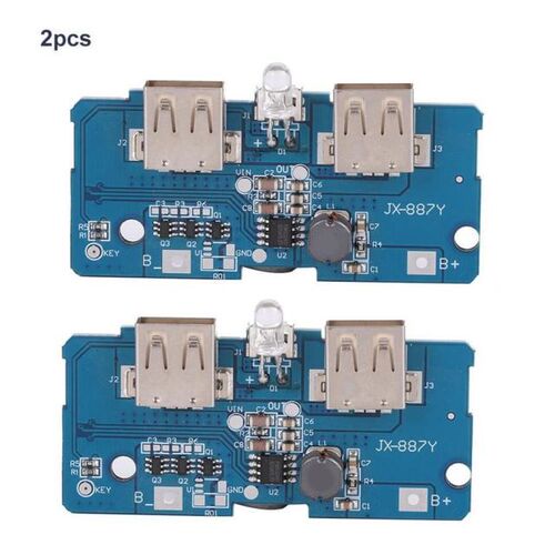 2Pcs 3.7V to 5V Boost Converter Module 2A Dual-USB with LED