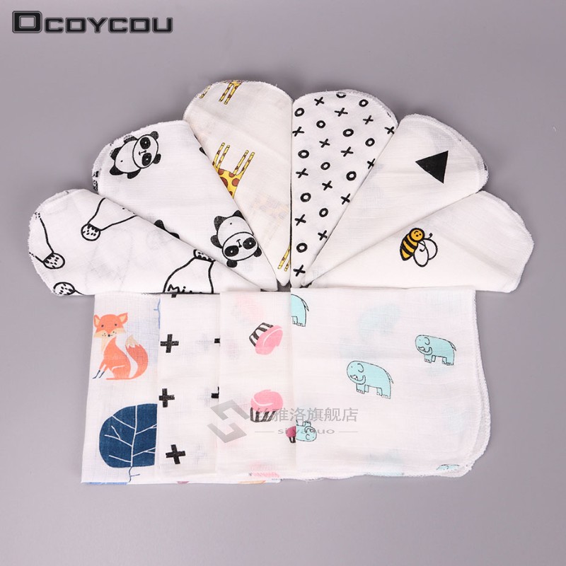 10PCS Kids Baby Cartoon Towel Handkerchief Cotton Muslin Tow