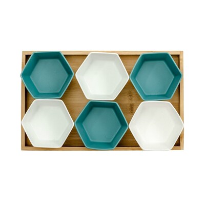 Creative Hexagon Ceramics Grid Fruit Plate Wooden Pallets Sn